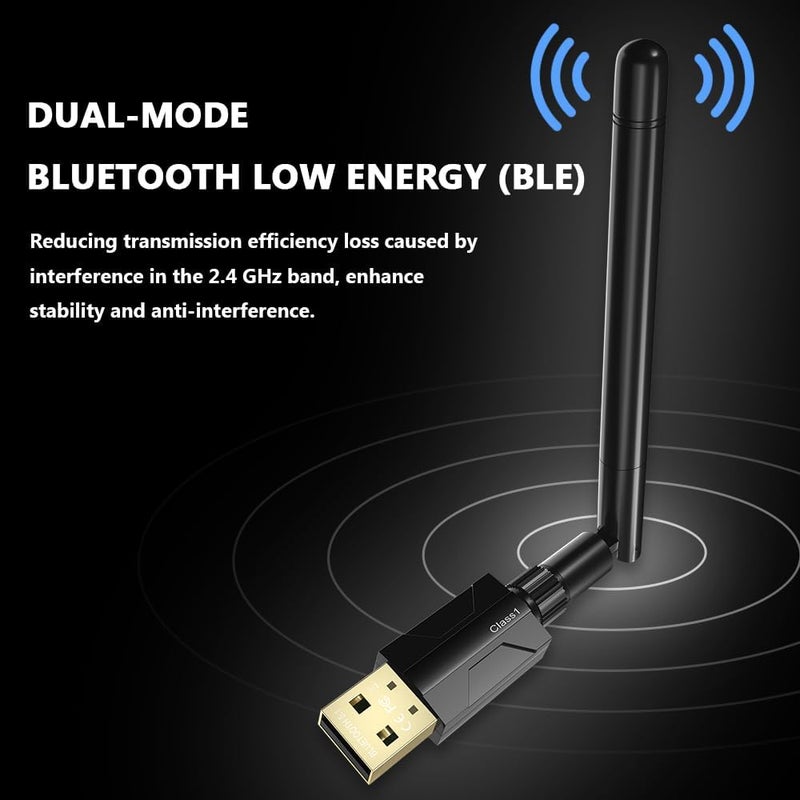 TECHKEY USB Bluetooth 5.1 Adapter for Desktop PC: Long Range 300FT Wireless Dongle with 5dBi Antenna Plug & Play for Laptop Windows 11/10/8.1, Pair BT Headphones/Headset/Speaker/Mouse/Keyboard/Printer - Image 1